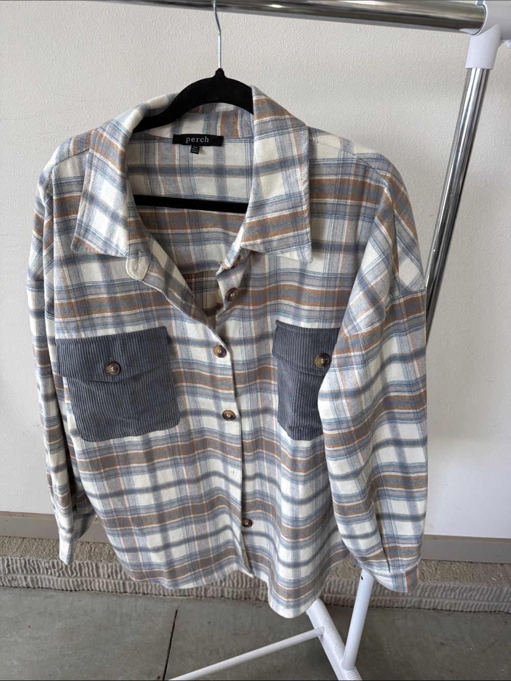 Perch Cream & Gray Plaid Button-Up Jacket